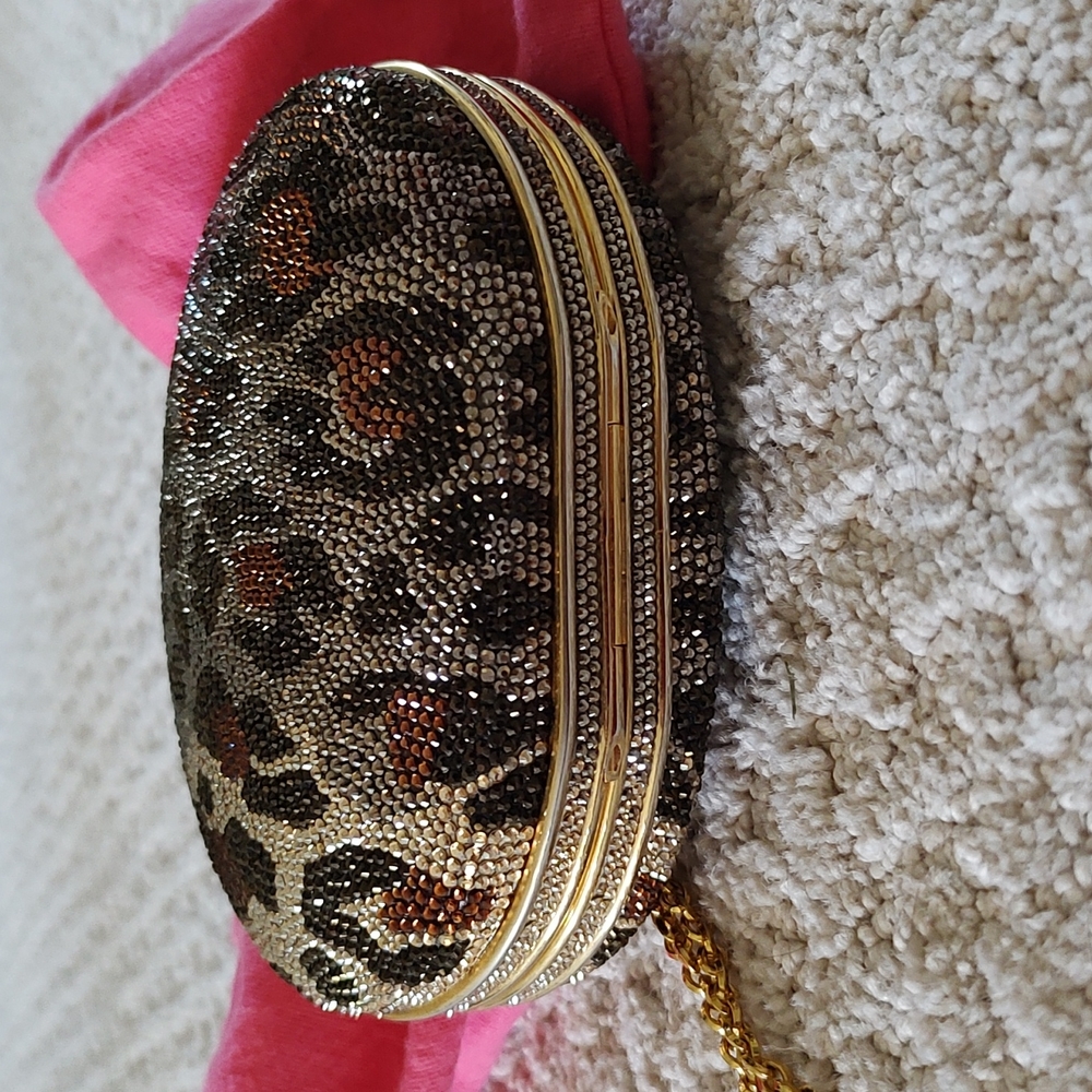 Adorable Mini Leopard Cat Print Hard Case Judith Leiber with Pink Dust Bag